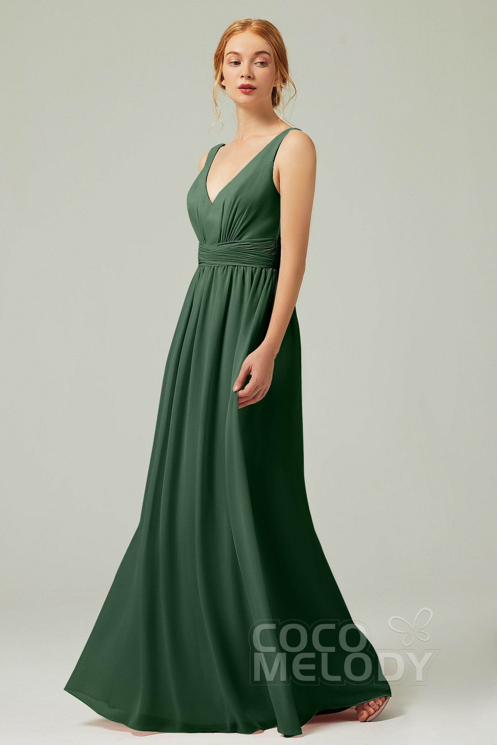 A-Line Floor Length Chiffon Bridesmaid Dress CB0318 - COCOMELODY