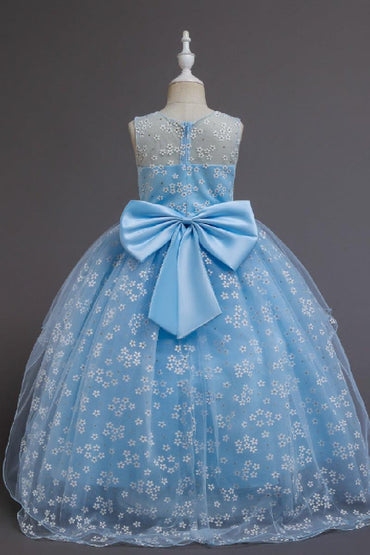 A-Line Illusion Neck Sleeveless Floor Length Tulle Flower Girl Dresses 1029774082419 - 7 Days / Pink / 120cm - COCOMELODY