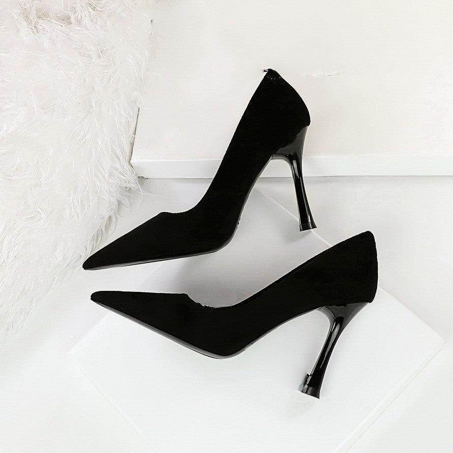 Black Suede Pointy Stiletto Heels 753837040195 - COCOMELODY