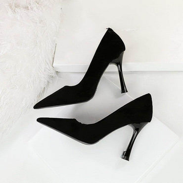 Black Suede Pointy Stiletto Heels 753837040195 - COCOMELODY