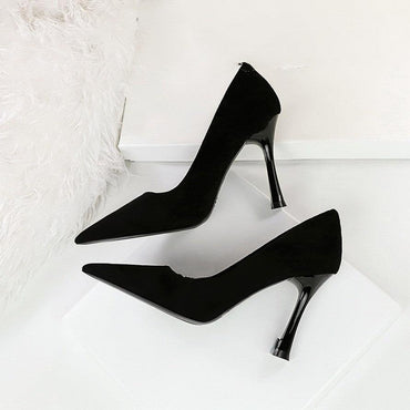 Black Suede Pointy Stiletto Heels 753837040195