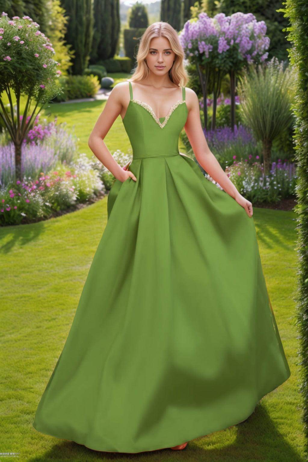 A-Line Floor Length Satin Prom Dress CS0451 - COCOMELODY