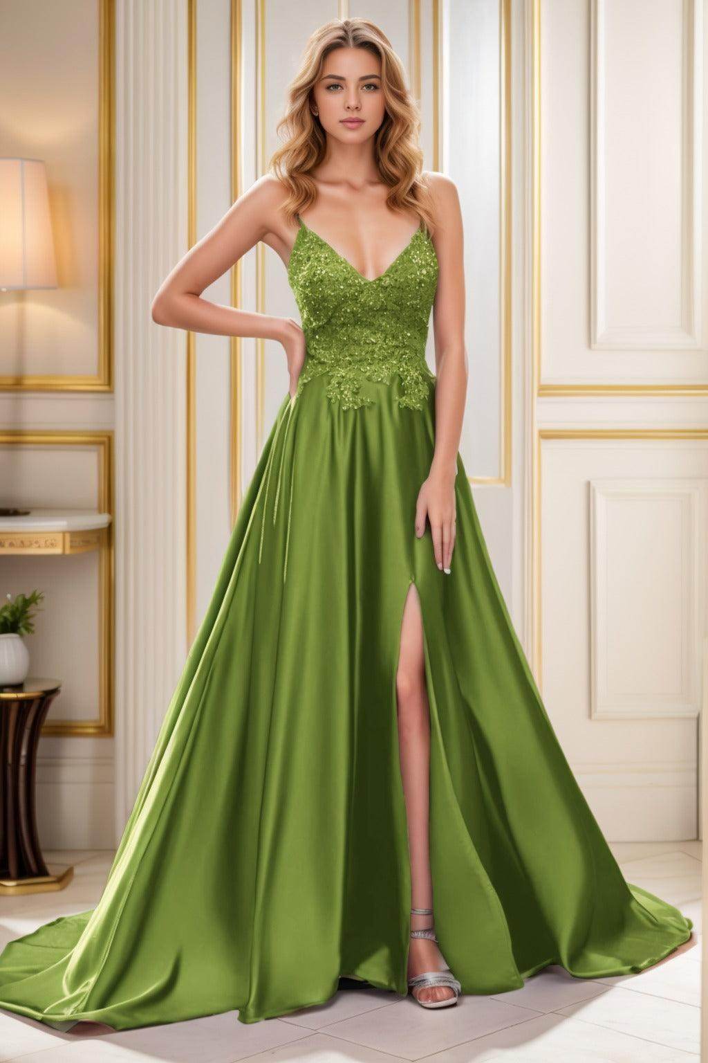 A-Line Court Train Satin Prom Dress CS0460 - COCOMELODY