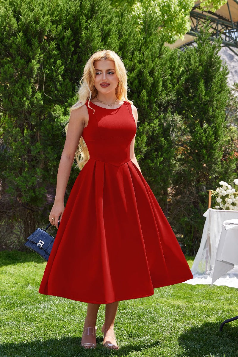 A-Line Midi Satin Formal Evening Dresses B0F4MVVXTZ