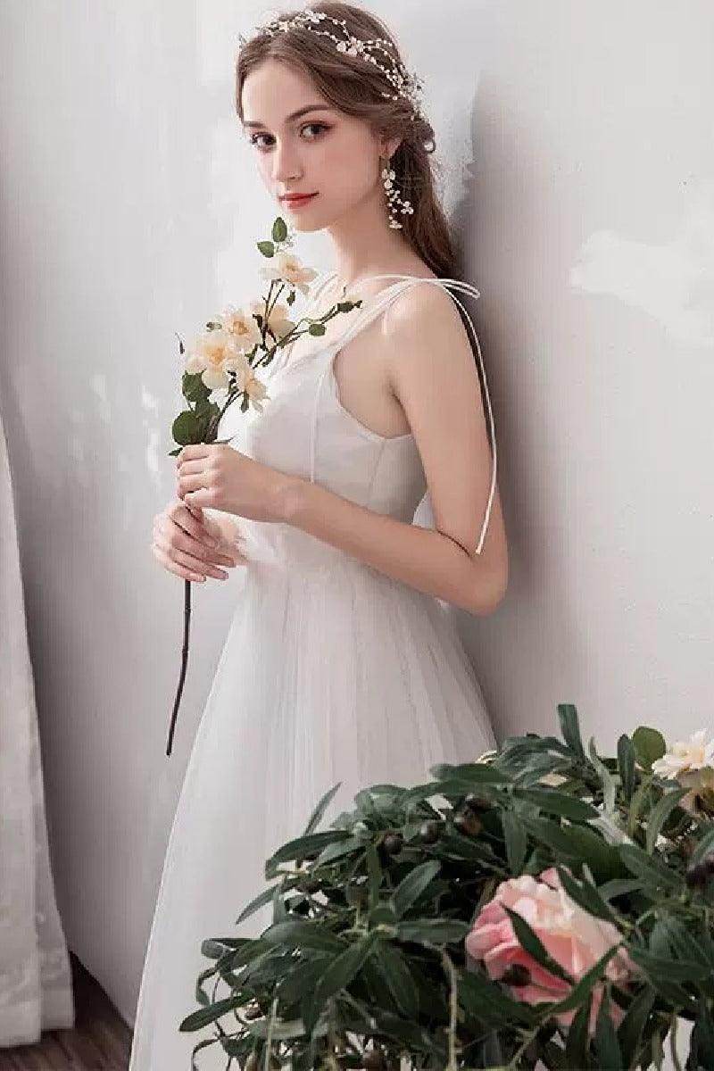A-Line Floor Length Tulle Wedding Dress 725272414681 - COCOMELODY