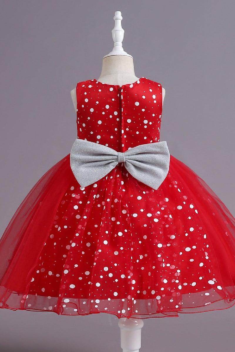 Ball-Gown Scoop Neck Sleeveless Dot Print/Tulle Flower Girl Dresses With Bow(s) 675366554705 - COCOMELODY