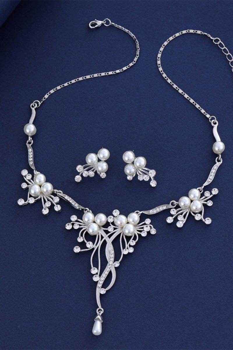 Alloy Zircon Pearl Necklace Earrings Jewelry 803869863410 - COCOMELODY