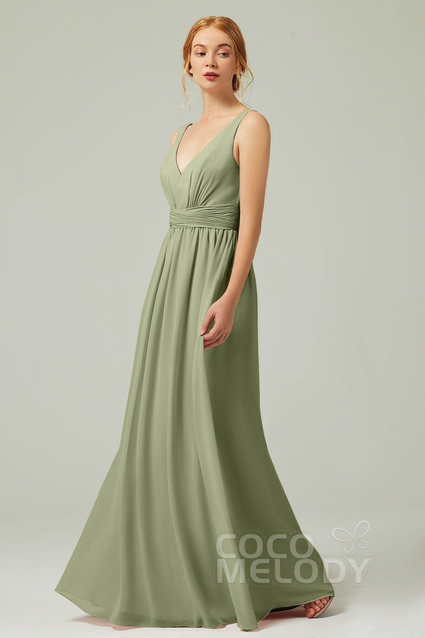 A-Line Floor Length Chiffon Bridesmaid Dress CB0318 - COCOMELODY