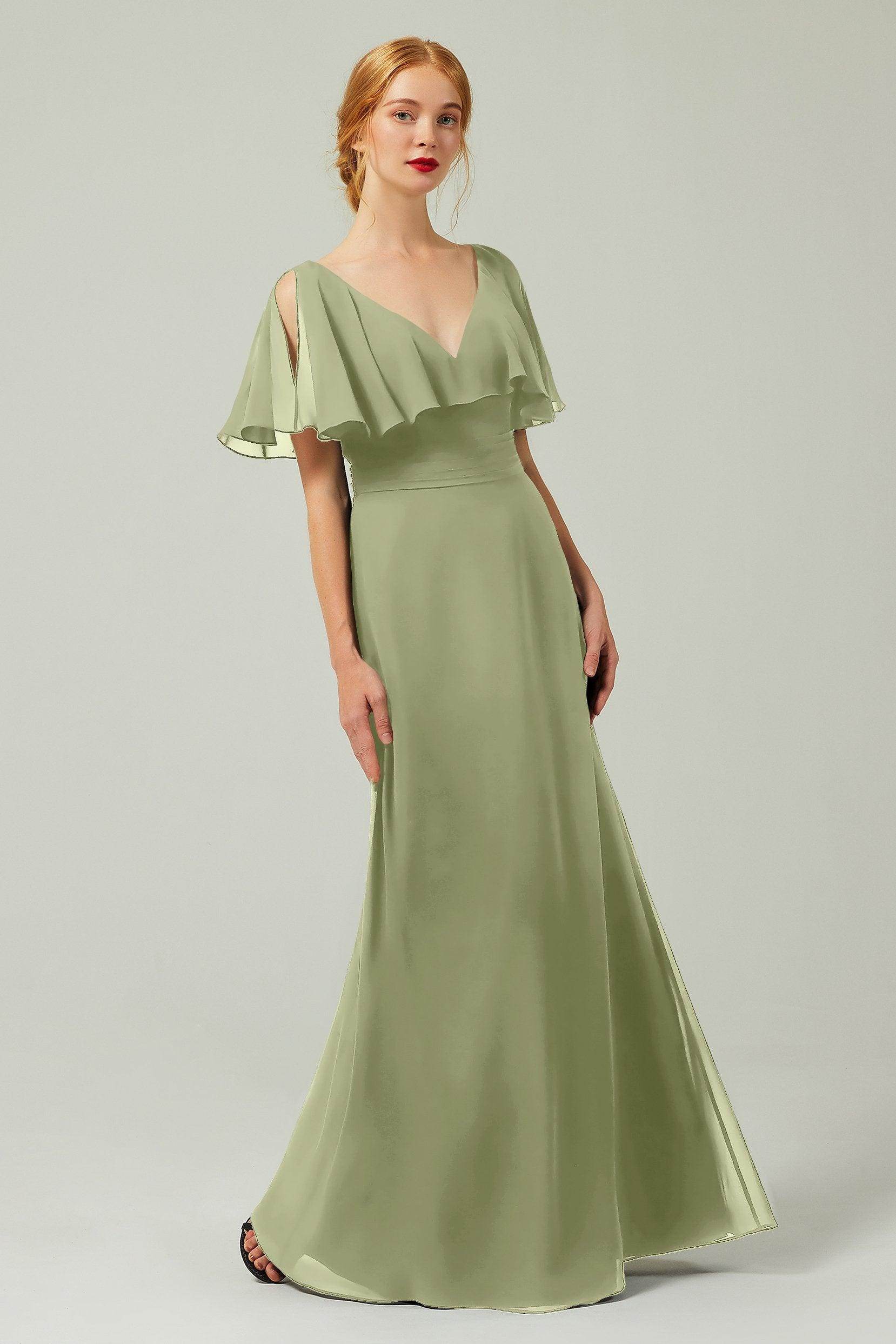 Sheath-Column Floor Length Chiffon Bridesmaid Dress Formal Dresses CB0341 - COCOMELODY