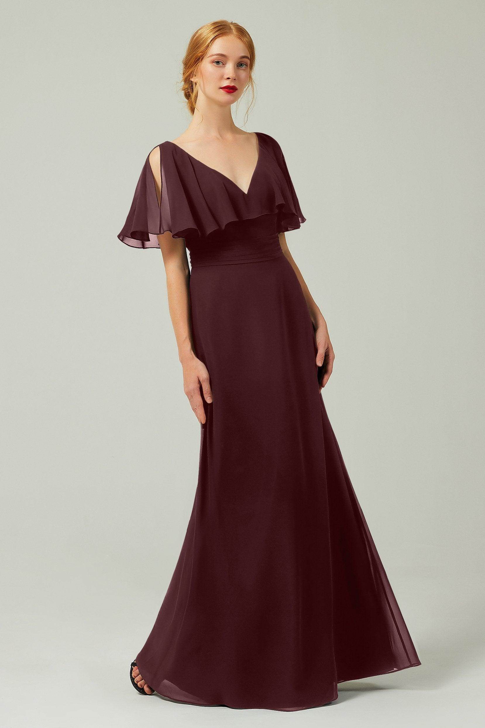 Sheath-Column Floor Length Chiffon Bridesmaid Dress Formal Dresses CB0341 - COCOMELODY