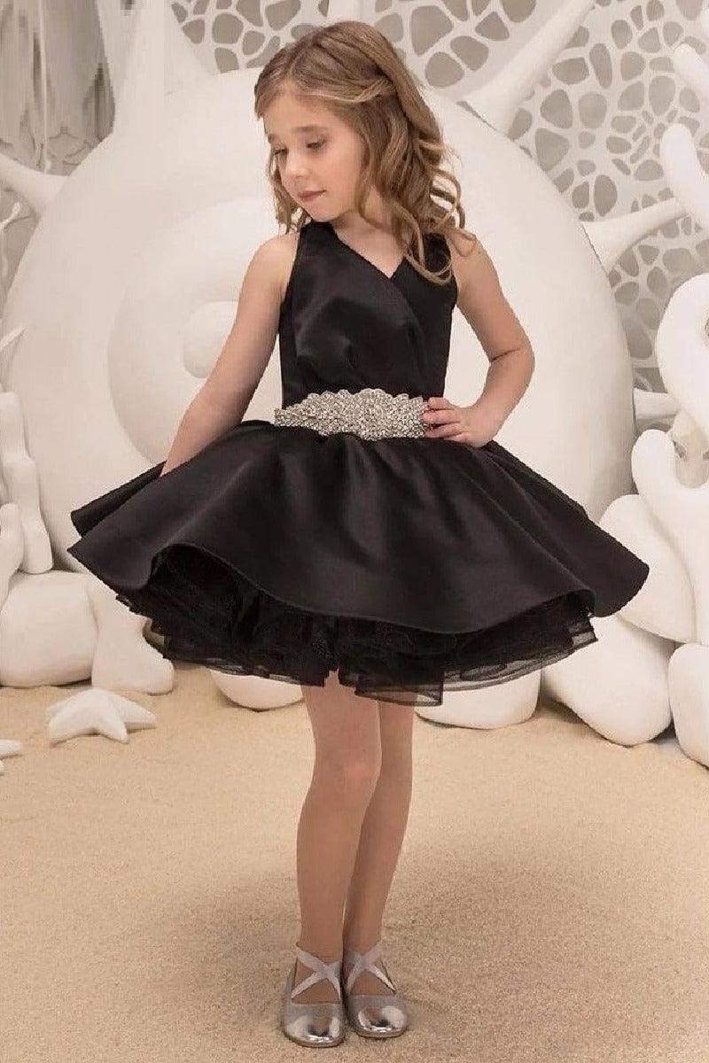 High-Low Satin Detachable Ruffle Tulle Flower Girl Dresses 815498849494 - 7 Days / Black / 2 - COCOMELODY