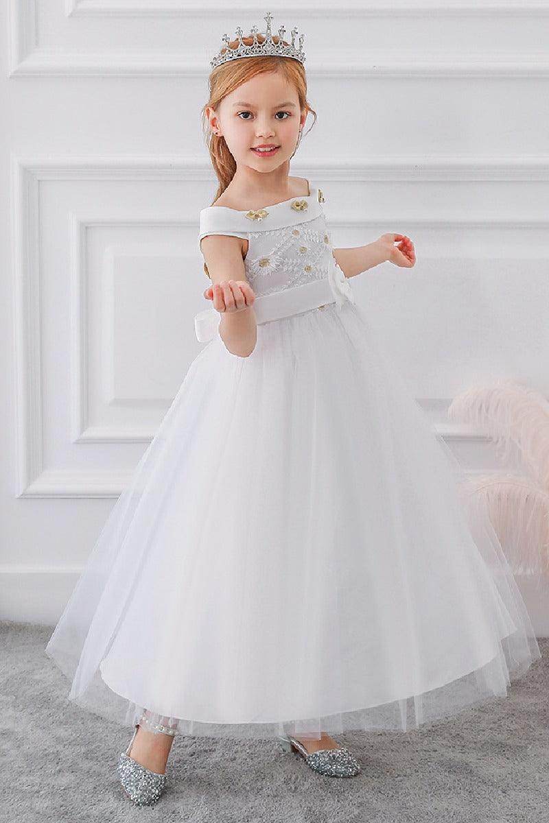 Ball-Gown/Princess Off the Shoulder Tulle Floor-length Flower Girl Dresses 598054757127 - COCOMELODY