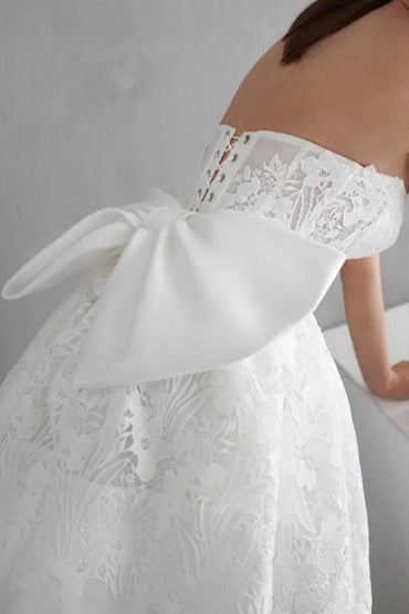 A-Line Mini Lace Satin Little White Dress 1665114750 - COCOMELODY