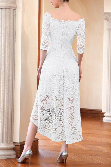 A-Line High-Low Lace Little White Dress 100024 - COCOMELODY