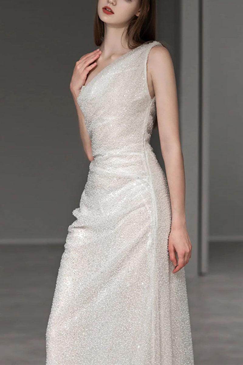 Trumpet-Mermaid Sweep-Brush Train Sequined Wedding Dress 732909013694 - COCOMELODY