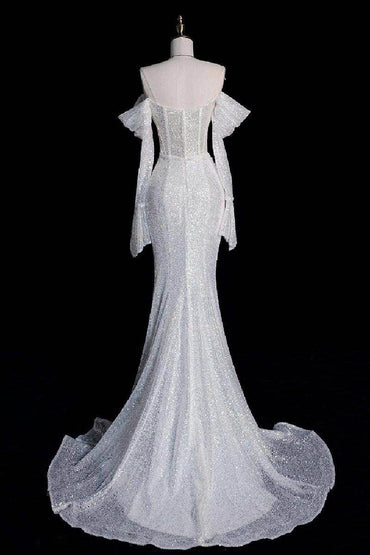 Trumpet-Mermaid Sweep-Brush Train Sequined Lace Wedding Dress 749300816750 - COCOMELODY