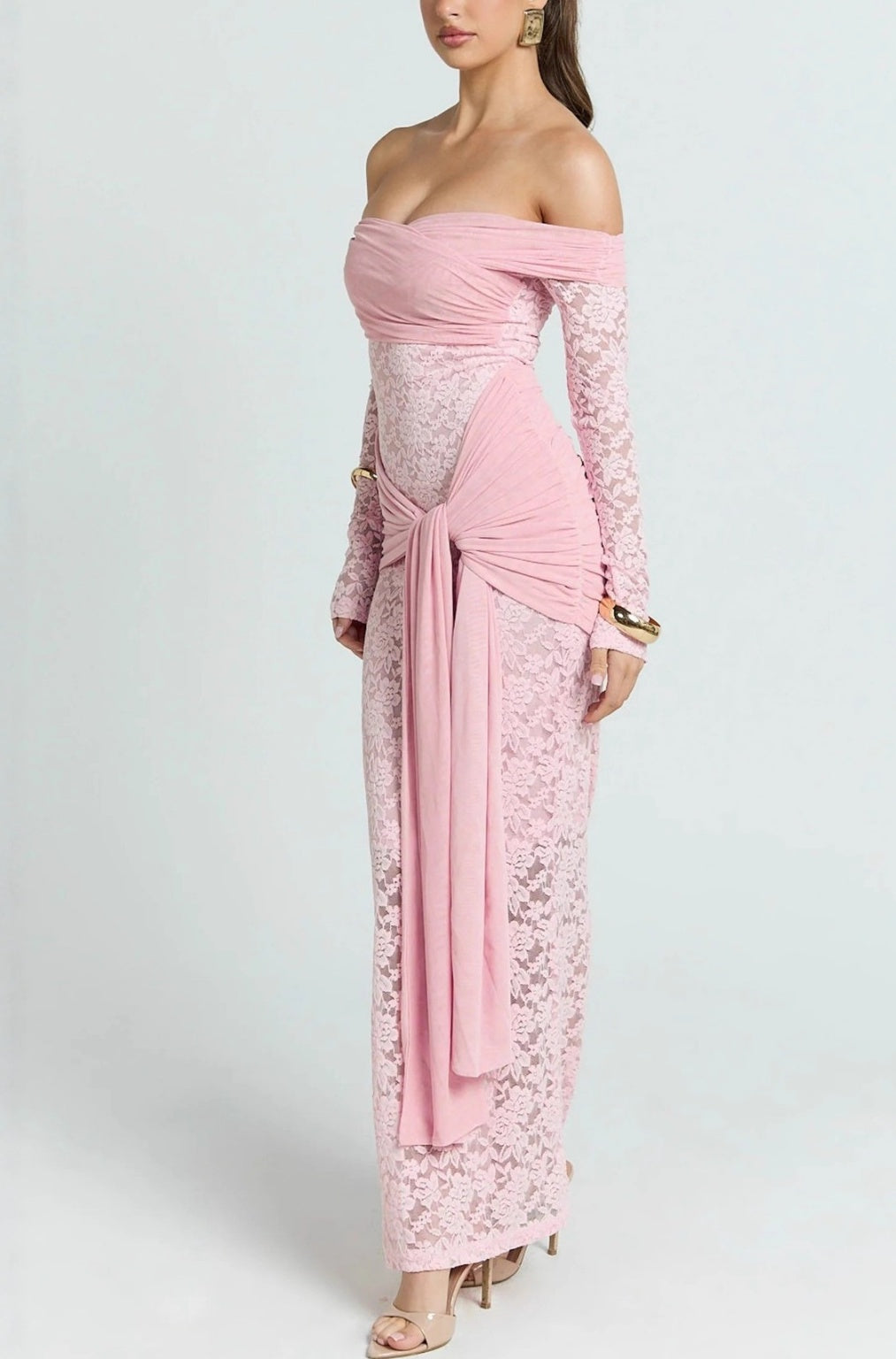 Sheath Floor length Lace Semi Formal Wedding Guest Dresses 984190843772