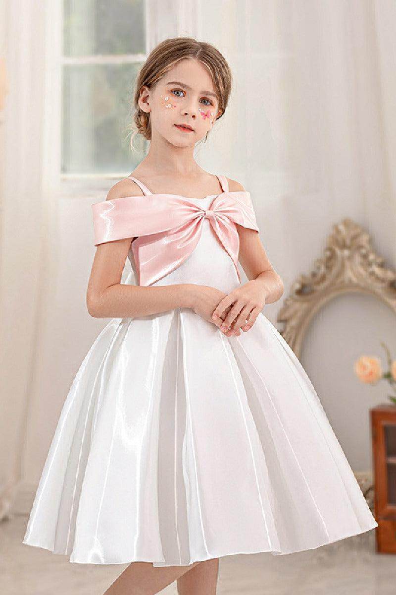 Ball-Gown/Princess Off the Shoulder Short Sleeves Organza Midi Flower Girl 805458209694 - COCOMELODY