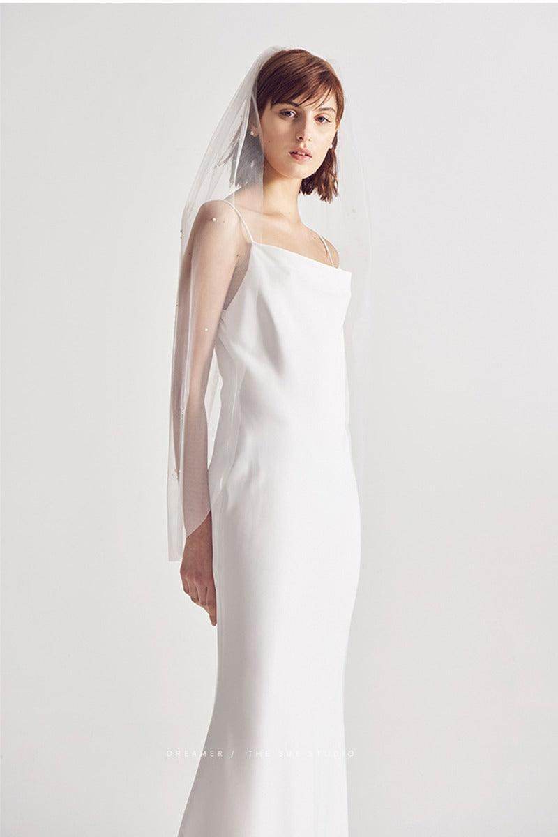 Sheath-Column Floor Length Elastic Cloth Wedding Dress 835205736869 - COCOMELODY
