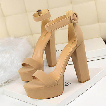 Suede Ankle Strap Block Heels 550122184120 - COCOMELODY