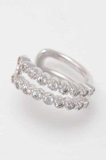Rhodium plated Ear Cuff with Crystals CZ0243 - COCOMELODY