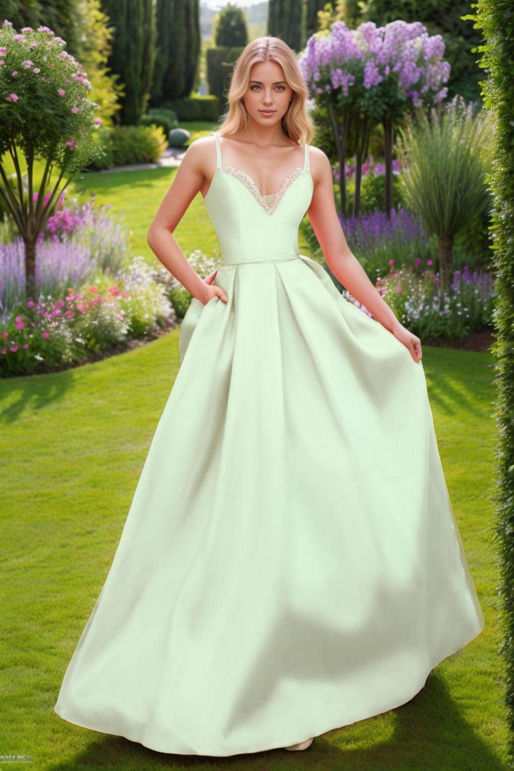 A-Line Floor Length Satin Prom Dress CS0451 - COCOMELODY