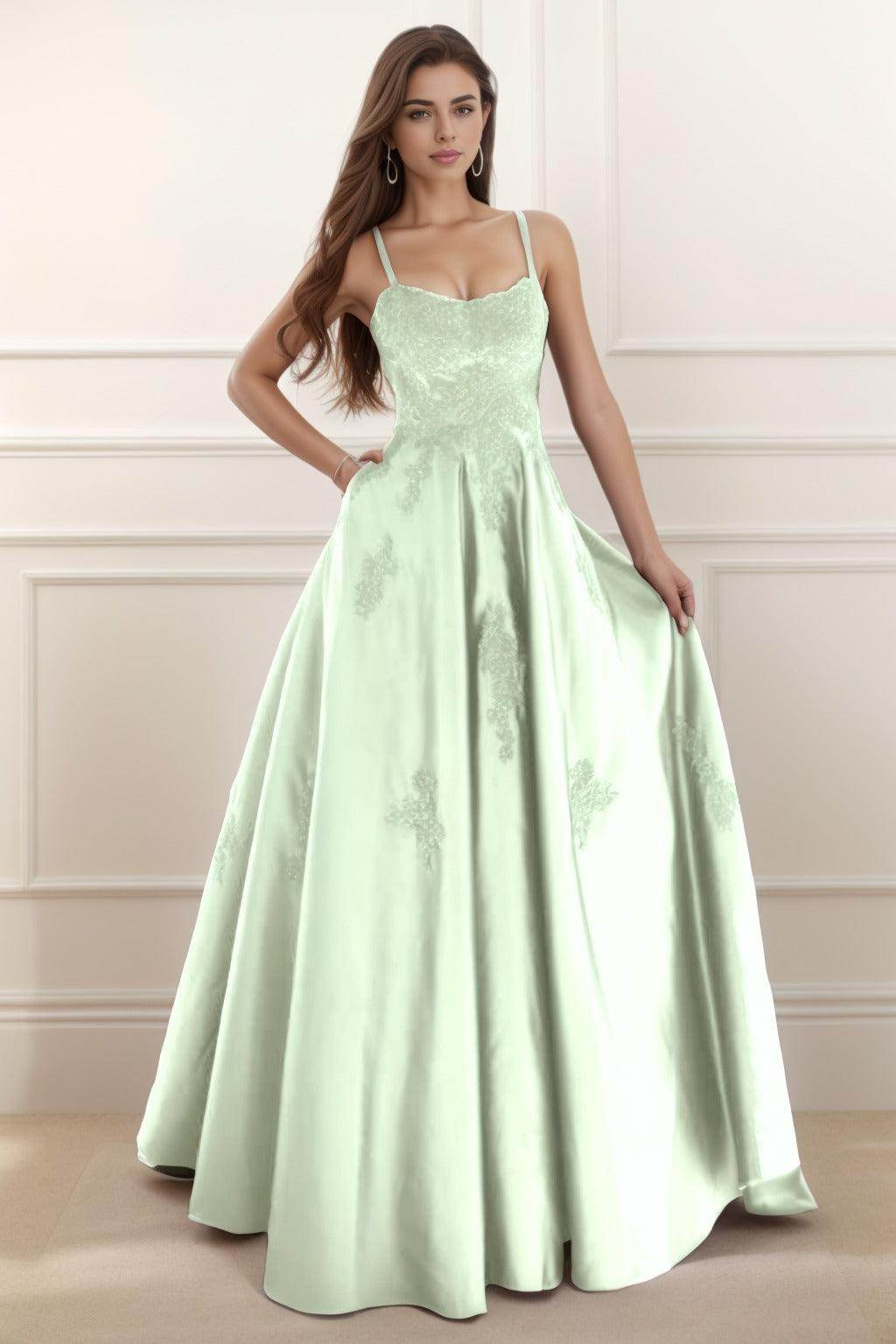 A-Line Floor Length Satin Prom Dress CS0458 - COCOMELODY