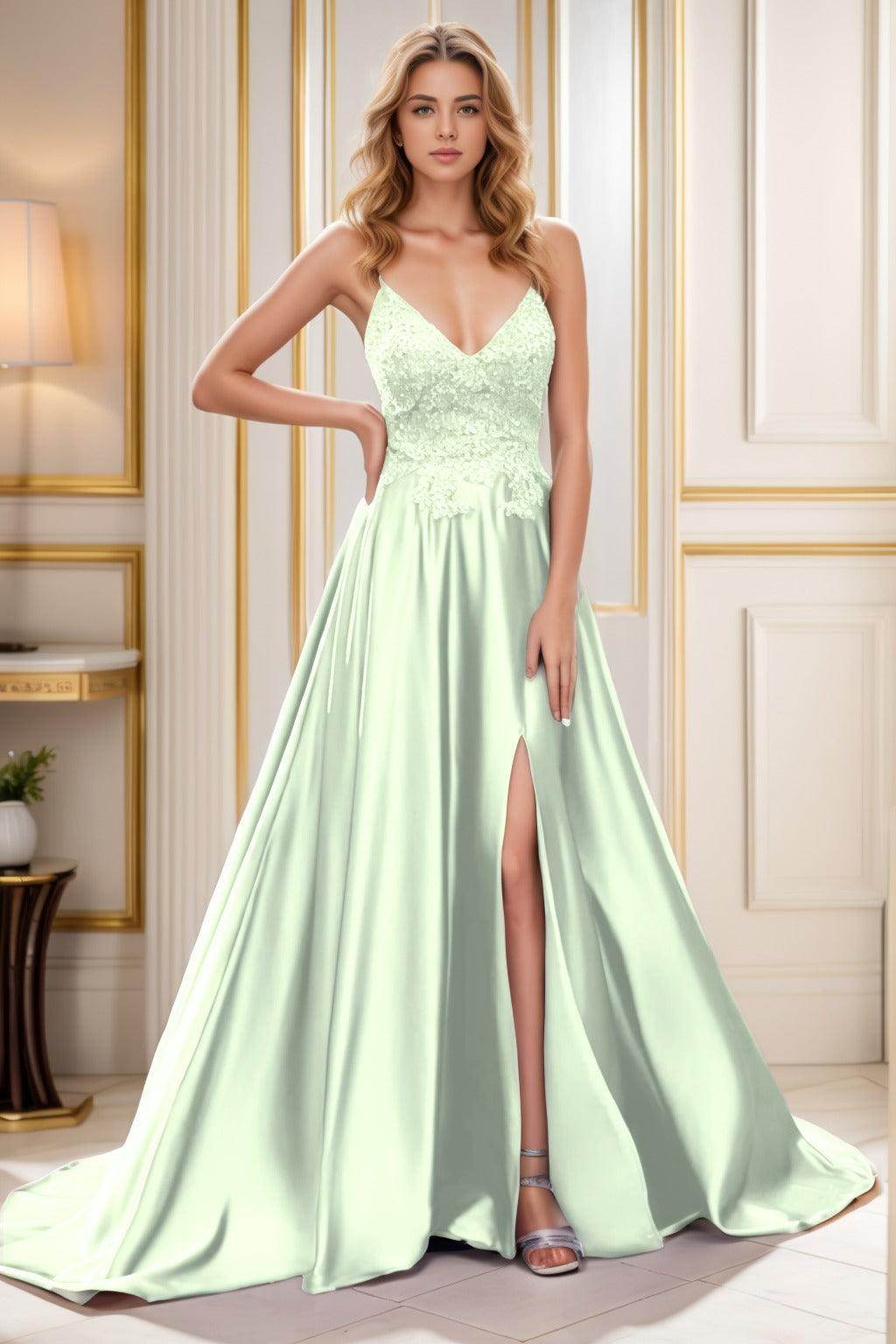 A-Line Court Train Satin Prom Dress CS0460 - COCOMELODY
