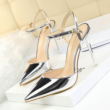 Silver Metallic Slingback Heel Sandals 552220831213 - COCOMELODY
