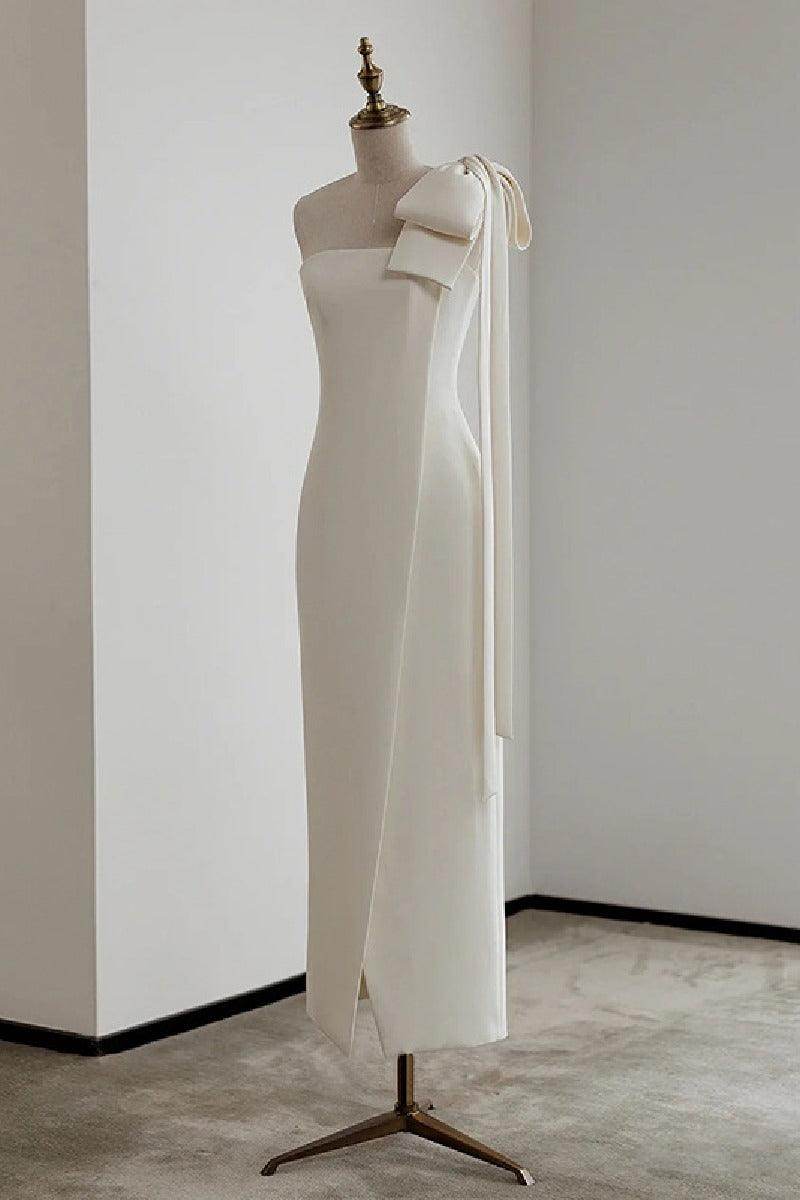 Sheath-Column Ankle Length Elastic Cloth Wedding Dress 677827346517 - COCOMELODY