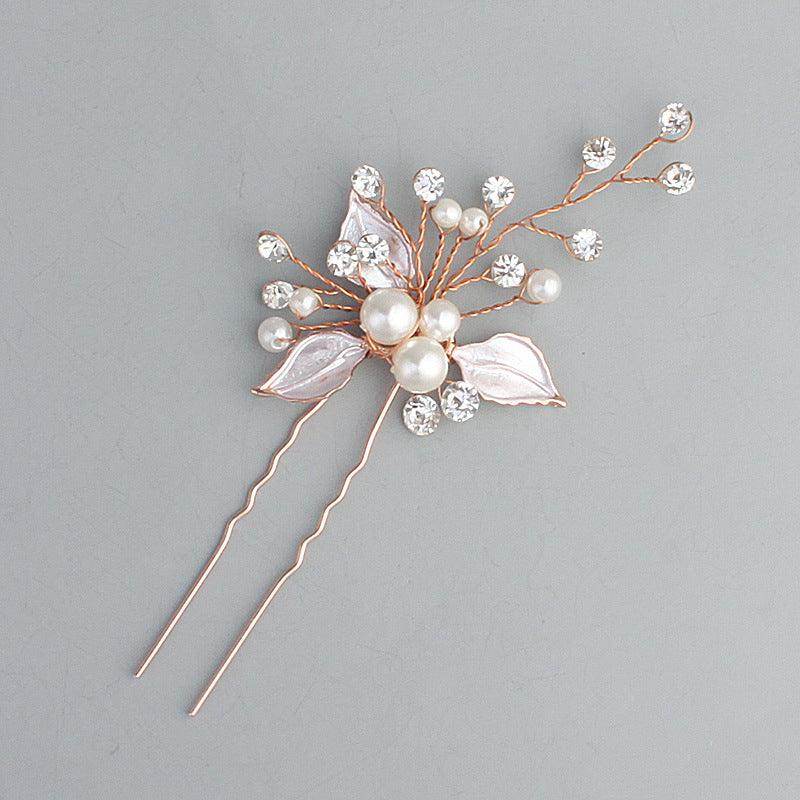 Bridal headwear Leaf hair pin Fashion wedding accessories Handmade pearl U-shaped hairpin set of 3 524682360029 - COCOMELODY