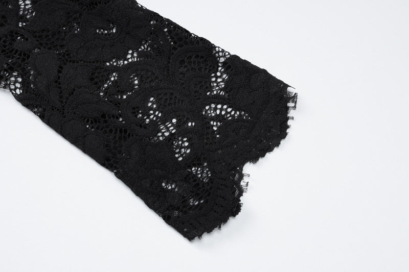 Lace patchwork slim long sleeved cocktail dress 769178582453