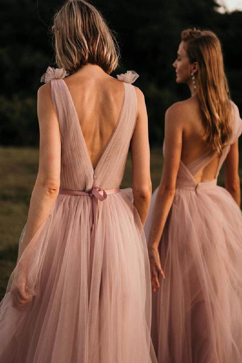 A-Line Maxi Tulle Bridesmaid Dress 775779850239 - COCOMELODY