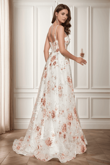 A-Line Sweep-Brush Train Print Prom Dress CS0469 - COCOMELODY