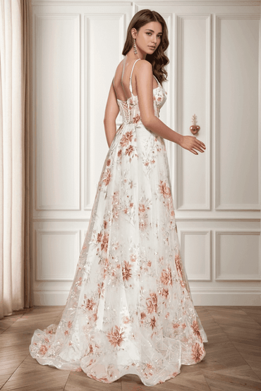 A-Line Sweep-Brush Train Print Prom Dress CS0469 - COCOMELODY