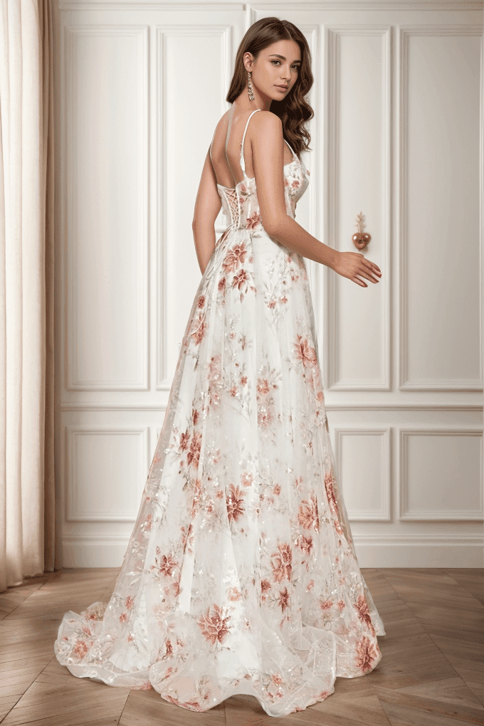 A-Line Sweep-Brush Train Print Prom Dress CS0469 - As Picture - COCOMELODY