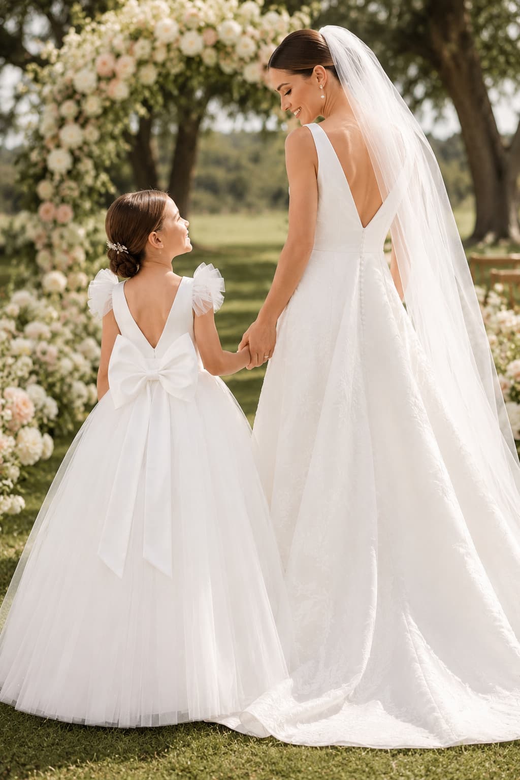 Tulle Flutter Cap Sleeves Big Bow Floor Length Flower Girl Dresses 907809929481
