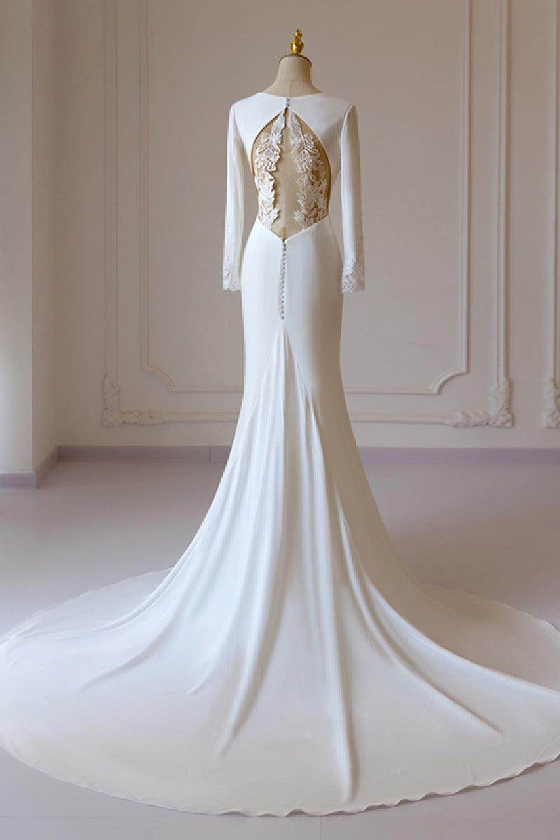 Trumpet-Mermaid Chapel Train Satin Wedding Dress 709401175387 - COCOMELODY