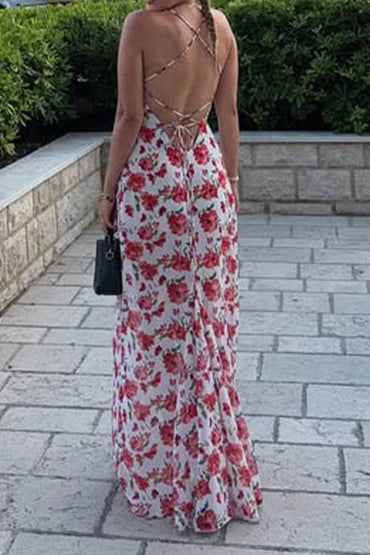 Sheath-Column Maxi Printed Chiffon Dress 958527019974 - COCOMELODY