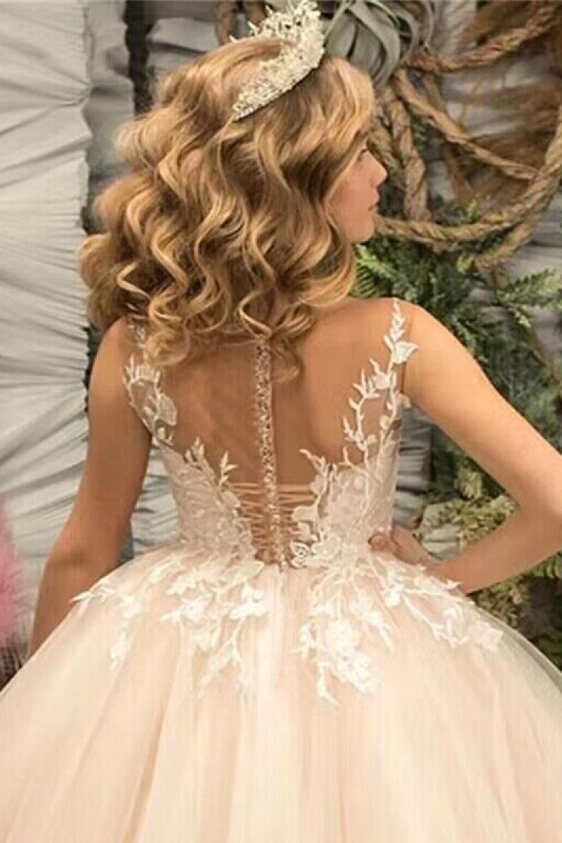Floor Length A-Line Illusion Applique Flower Girl Dresses 673761187442 - 7 Days / As Picture / 2 - COCOMELODY