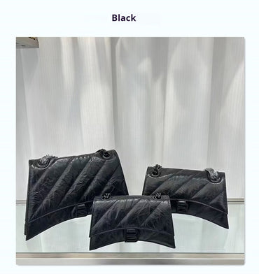 Cowhide pleated diamond check chain bag evening bag 706471330384 - COCOMELODY