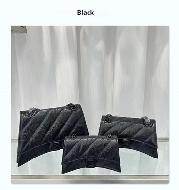 Cowhide pleated diamond check chain bag evening bag 706471330384 - 7 Days / Black / S-21cm - COCOMELODY