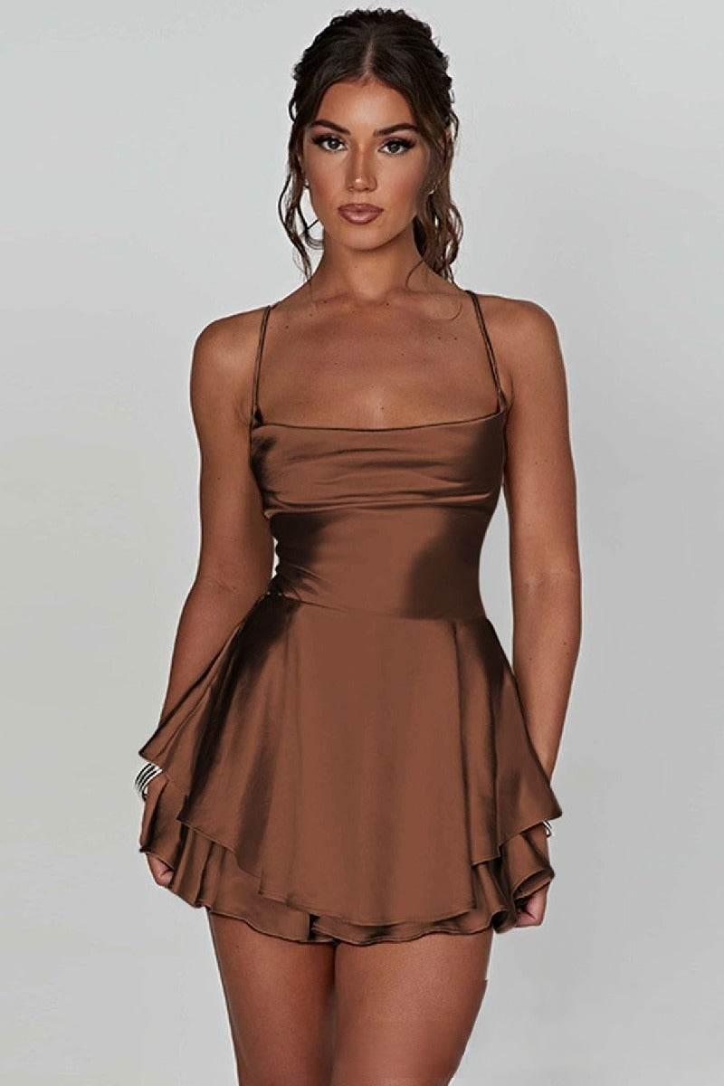 Short Mini Spaghetti Spandex Satin Cocktail Guest Dresses 911969027491 - COCOMELODY