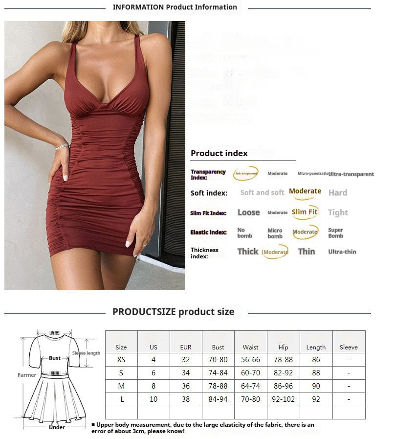 Trendy V-neck backless pleated hip wrap cocktail dress 646326947519 - COCOMELODY