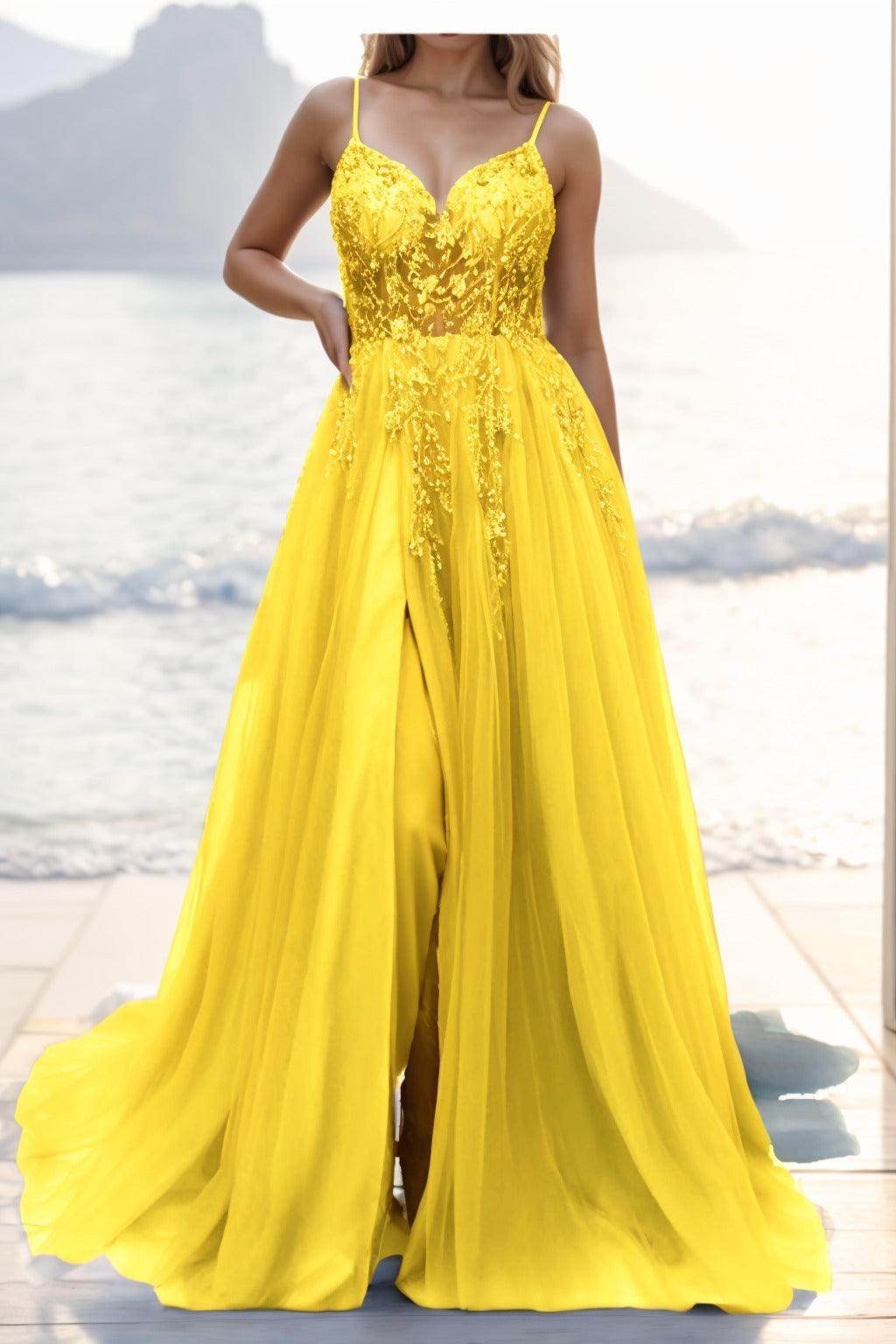 A-line Sweep-Brush Train Tulle Prom Dress CS0402 - COCOMELODY
