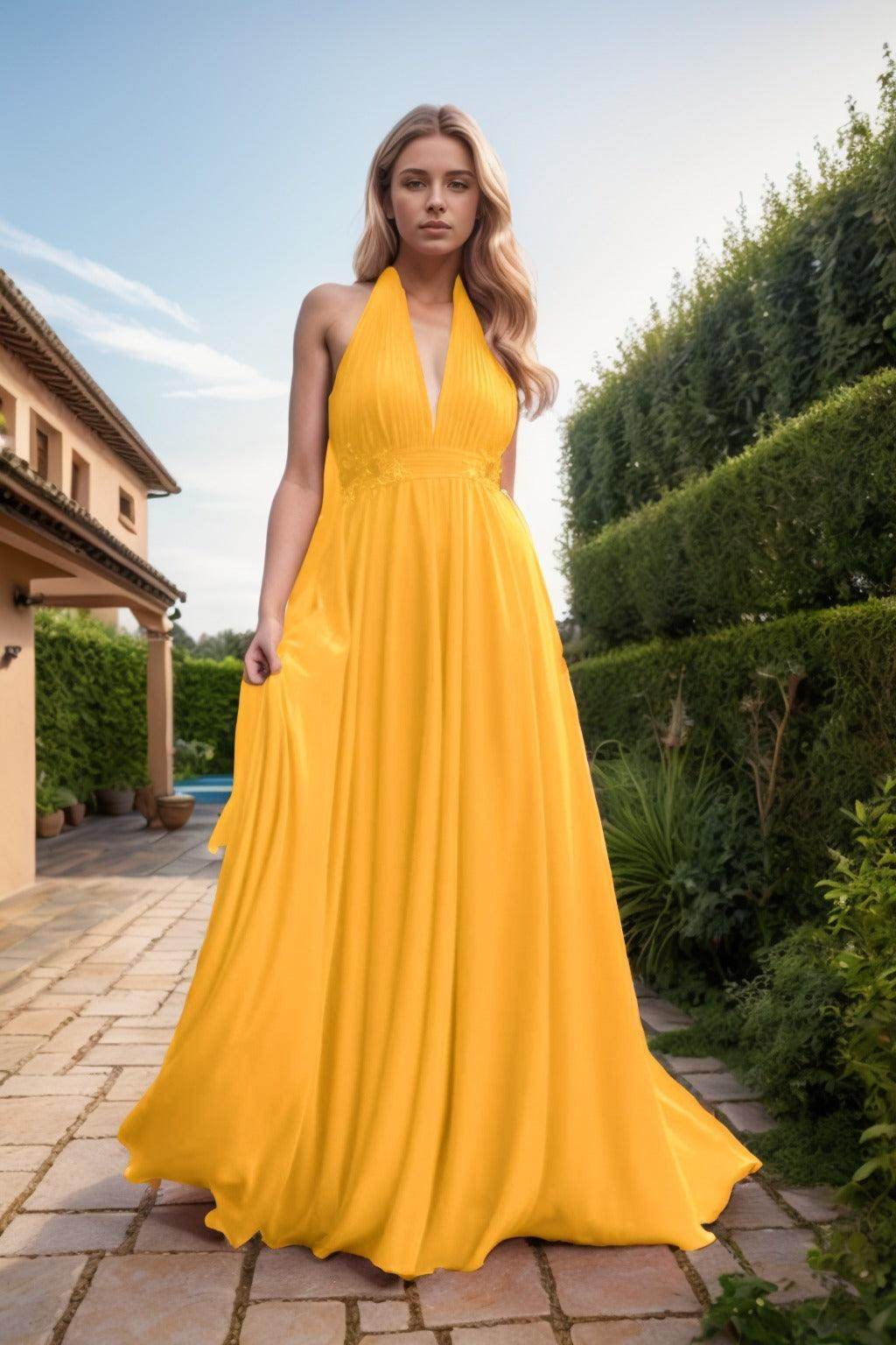 A-Line Sweep-Brush Train Chiffon Prom Dress CS0457 - COCOMELODY