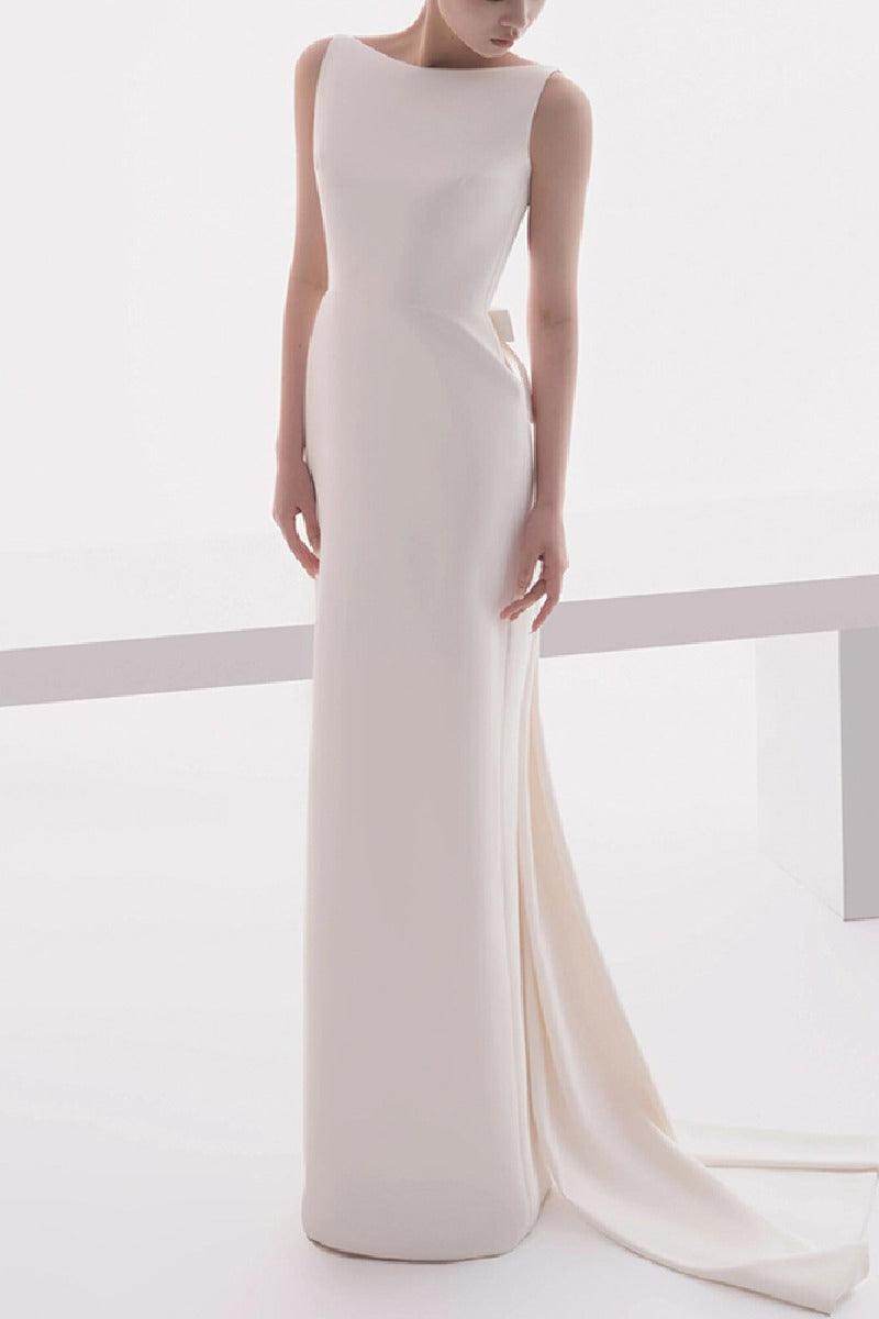 Trumpet-Mermaid Sweep-Brush Train Satin Wedding Dress 807995937729 - COCOMELODY