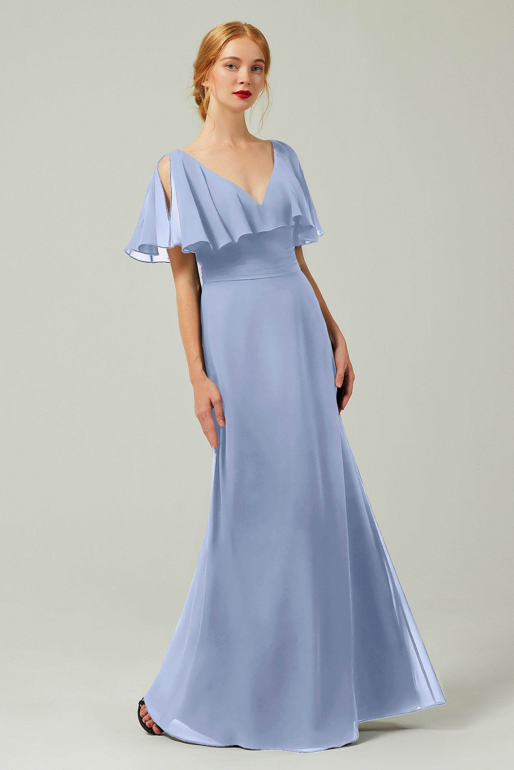 Sheath-Column Floor Length Chiffon Bridesmaid Dress Formal Dresses CB0341 - COCOMELODY