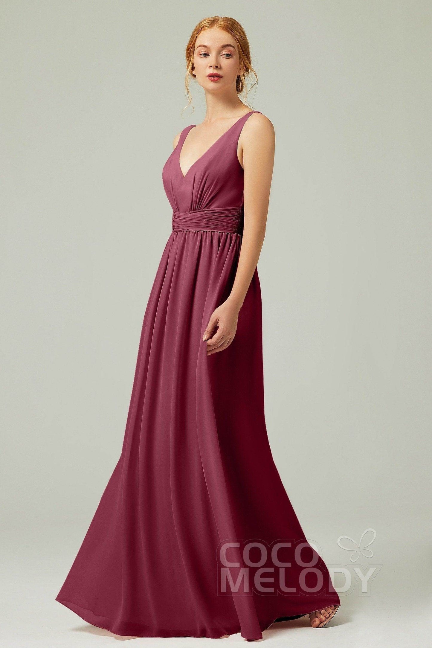 A-Line Floor Length Chiffon Bridesmaid Dress CB0318 - COCOMELODY