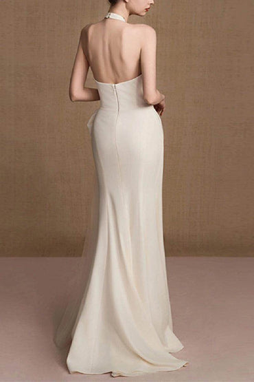 Trumpet-Mermaid Sweep-Brush Train Satin Wedding Dress 782738567413 - COCOMELODY
